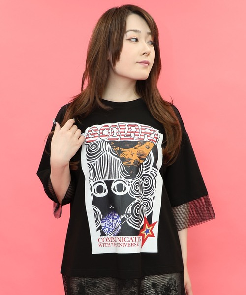 セール】152631：スカラーちゃん柄メッシュ切替BIG-T（Tシャツ