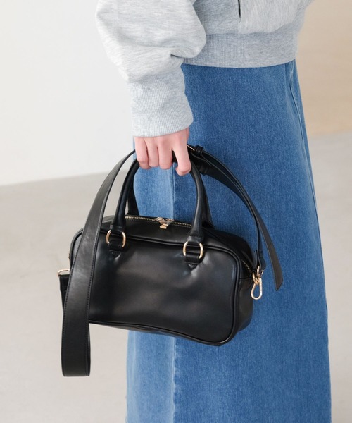 Elura（エルーラ）の「ソフトレザーミニボストン/327314（ハンドバッグ・レディース・ブラウン系その他2/ブラック・ONE SIZE）」の2枚目の写真