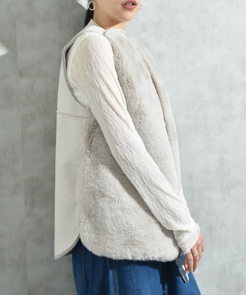 INTERPLANET（インタープラネット）の「エコファー＊ムートンチュニックベスト（ベスト・レディース・ライトグレー/チャコールグレー・FREE）」の10枚目の写真