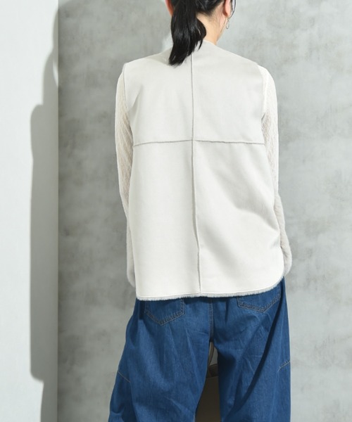 INTERPLANET（インタープラネット）の「エコファー＊ムートンチュニックベスト（ベスト・レディース・ライトグレー/チャコールグレー・FREE）」の9枚目の写真