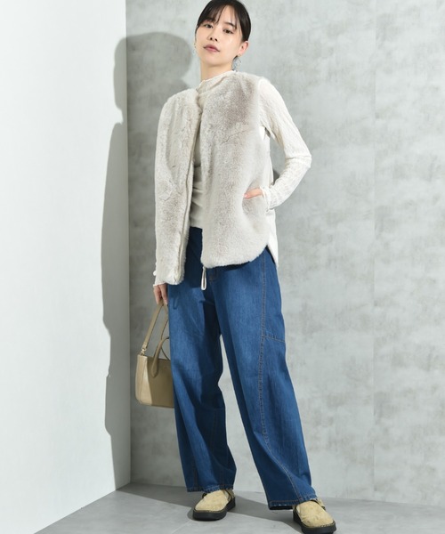 INTERPLANET（インタープラネット）の「エコファー＊ムートンチュニックベスト（ベスト・レディース・ライトグレー/チャコールグレー・FREE）」の6枚目の写真