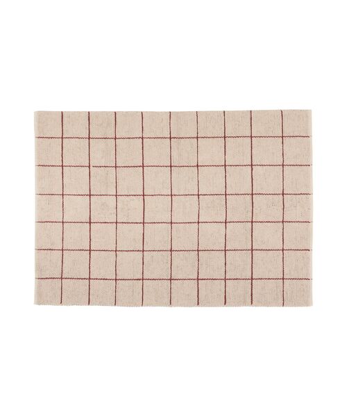 Francfranc(フランフラン)の「ブークレ ウィンドウペン コットンラグ M 2000×1400 ベージュ×レッド 床暖房対応 ホットカーペット対応 こたつ対応(ラグ/マット・レディース・ベージュ・FREE)」の1枚目の写真