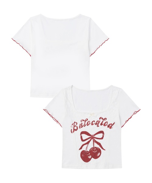 HOOK(フック)の「【HOOK】for girls チェリーボウトップス (SS)(Tシャツ/カットソー・レディース・ブラック/ホワイト・SMALL/MEDIUM)」の2枚目の写真