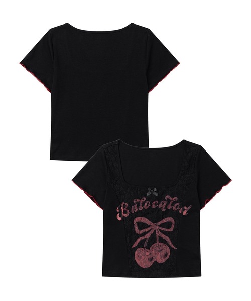 HOOK(フック)の「【HOOK】for girls チェリーボウトップス (SS)(Tシャツ/カットソー・レディース・ブラック/ホワイト・SMALL/MEDIUM)」の1枚目の写真