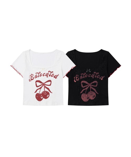 HOOK(フック)の「【HOOK】for girls チェリーボウトップス (SS)(Tシャツ/カットソー・レディース・ブラック/ホワイト・SMALL/MEDIUM)」の7枚目の写真