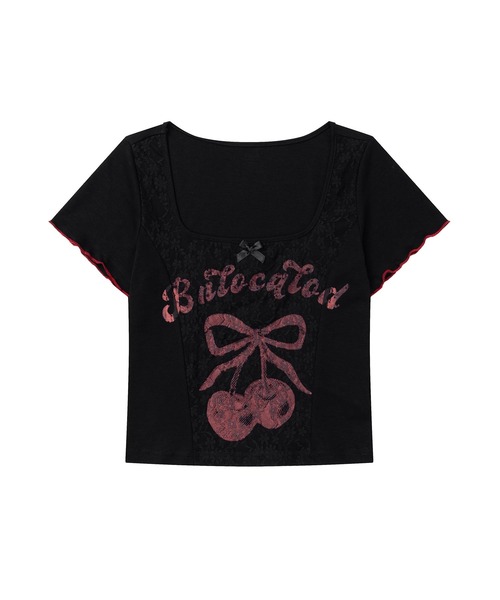 HOOK(フック)の「【HOOK】for girls チェリーボウトップス (SS)(Tシャツ/カットソー・レディース・ブラック/ホワイト・SMALL/MEDIUM)」の3枚目の写真
