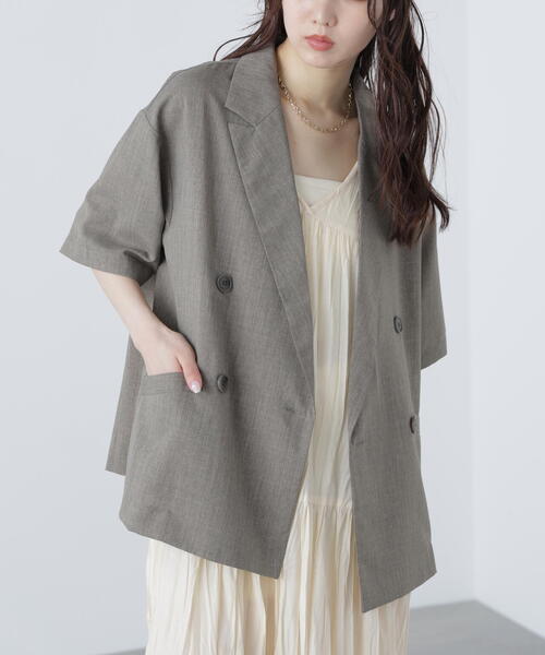 FREE'S MART（フリーズマート）の「◆半袖オーバーサイズジャケット（テーラードジャケット・レディース・ブラウン/グレー・SMALL/MEDIUM）」の17枚目の写真