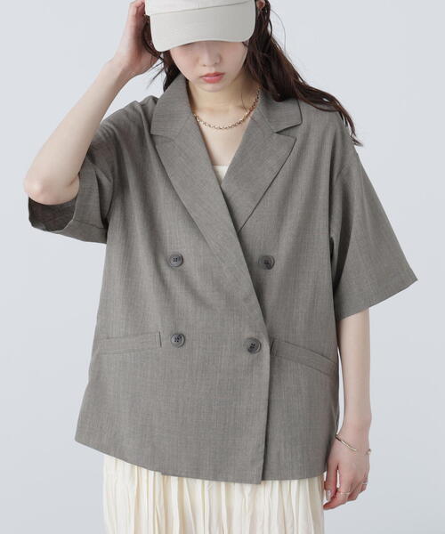 FREE'S MART（フリーズマート）の「◆半袖オーバーサイズジャケット（テーラードジャケット・レディース・ブラウン/グレー・SMALL/MEDIUM）」の14枚目の写真