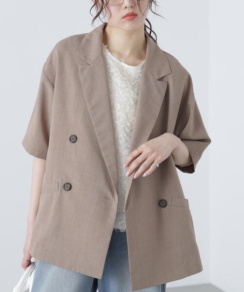 FREE'S MART（フリーズマート）の「◆半袖オーバーサイズジャケット（テーラードジャケット・レディース・ブラウン/グレー・SMALL/MEDIUM）」の10枚目の写真