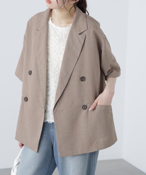 FREE'S MART（フリーズマート）の「◆半袖オーバーサイズジャケット（テーラードジャケット・レディース・ブラウン/グレー・SMALL/MEDIUM）」の11枚目の写真