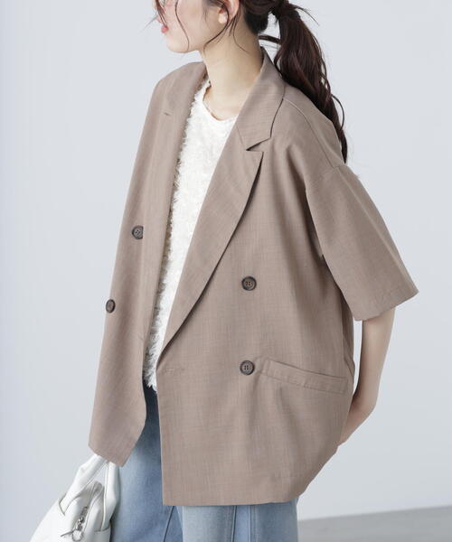 FREE'S MART（フリーズマート）の「◆半袖オーバーサイズジャケット（テーラードジャケット・レディース・ブラウン/グレー・SMALL/MEDIUM）」の5枚目の写真