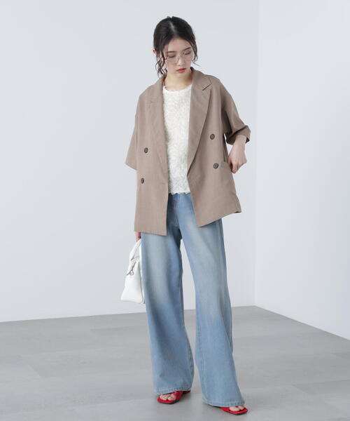 FREE'S MART（フリーズマート）の「◆半袖オーバーサイズジャケット（テーラードジャケット・レディース・ブラウン/グレー・SMALL/MEDIUM）」の7枚目の写真