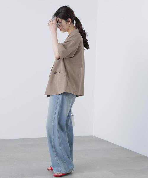 FREE'S MART（フリーズマート）の「◆半袖オーバーサイズジャケット（テーラードジャケット・レディース・ブラウン/グレー・SMALL/MEDIUM）」の9枚目の写真