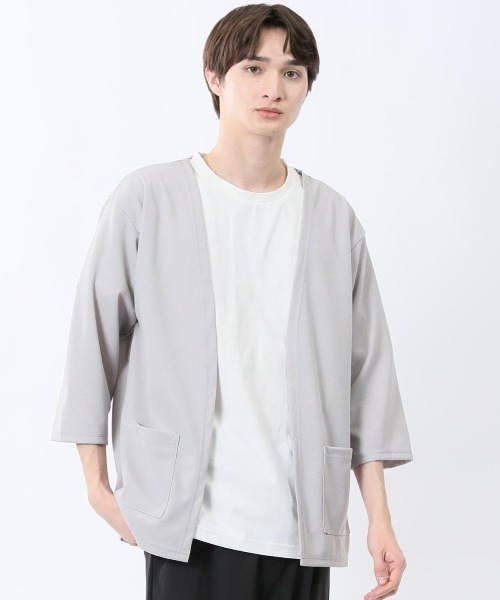 m.f.editorial(エムエフエディトリアル)の「アンサンブル 2枚 セット メンズ 7分袖 カーディガン & 半袖 Tシャツ カウラ/Kaule(アンサンブル・メンズ・グレー系その他2/ブルー/ライトグレー・LARGE/X-LARGE/MEDIUM)」の1枚目の写真