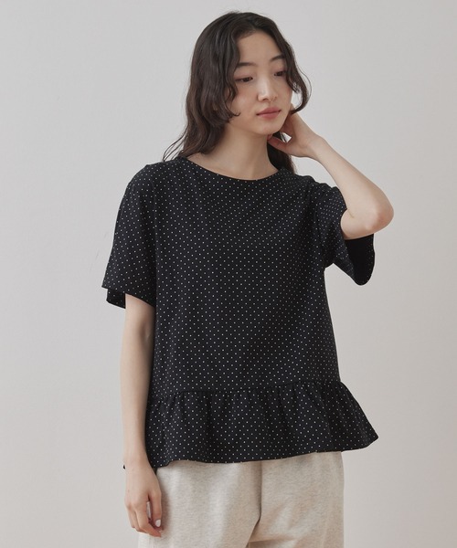 ドットフリルシャツ　新品未使用　クルーエル ドットチュールフリルギャザーTシャツ