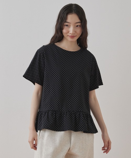Unblend】裾フリル ドット柄 ハーフスリーブTシャツ MONO-MART