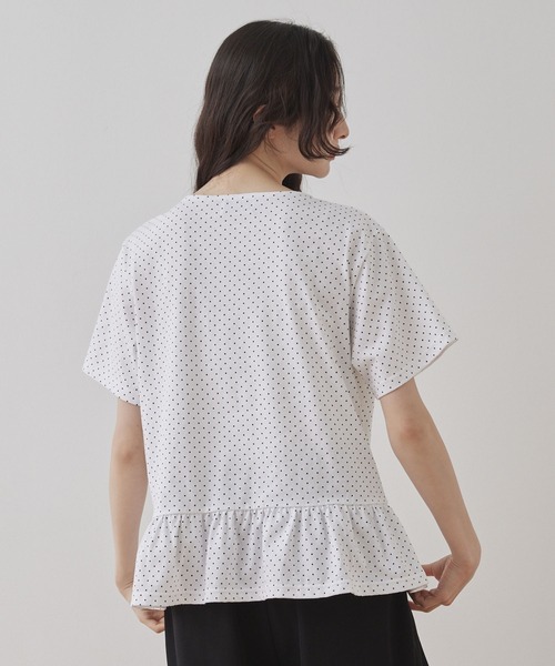 Unblend(アンブレンド)の「【Unblend】裾フリル ドット柄 ハーフスリーブTシャツ(Tシャツ/カットソー・レディース・ブラック/ホワイト・FREE)」の6枚目の写真