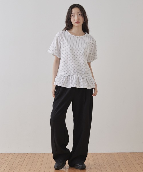 Unblend】裾フリル ドット柄 ハーフスリーブTシャツ Unblend│MONO