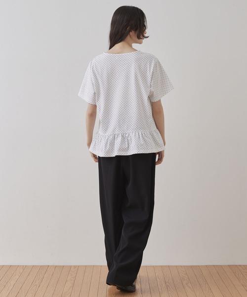 Unblend(アンブレンド)の「【Unblend】裾フリル ドット柄 ハーフスリーブTシャツ(Tシャツ/カットソー・レディース・ブラック/ホワイト・FREE)」の11枚目の写真