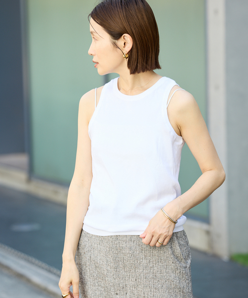 タンクトップ ノースリーブ Mer-Cotton セーターマシーン アメスリトップス レディース IENA タンクトップ ノースリーブ Mer-Cotton セーターマシーン