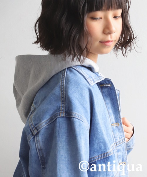 antiqua(アンティカ)の「2WAYフード付きデニムジャケット(デニムジャケット・キッズ・ブルー・ONESIZE)」の8枚目の写真