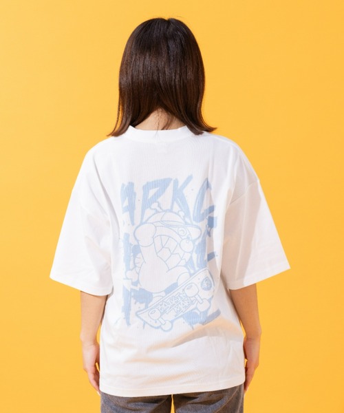 バイキンマン　半袖　Tシャツ　白ブルーしま　#561 ばいきんまんコキンちゃんストリートTシャツ大人（Tシャツ
