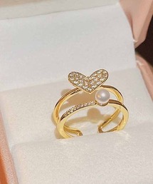 指輪 ハート パール オープン リング