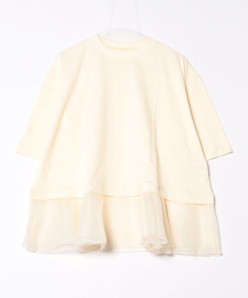 STYLEBLOCK（スタイルブロック）の「綿天竺オーガンジーフリルヘムTシャツ（Tシャツ/カットソー・レディース・ブラック/ホワイト/ホワイト系その他・M）」の3枚目の写真