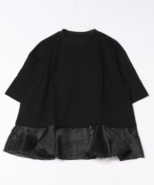 STYLEBLOCK（スタイルブロック）の「綿天竺オーガンジーフリルヘムTシャツ（Tシャツ/カットソー・レディース・ブラック/ホワイト/ホワイト系その他・M）」の2枚目の写真