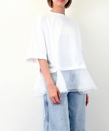 STYLEBLOCK | 綿天竺オーガンジーフリルヘムTシャツ(Tシャツ/カットソー)
