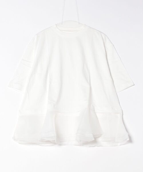 STYLEBLOCK（スタイルブロック）の「綿天竺オーガンジーフリルヘムTシャツ（Tシャツ/カットソー・レディース・ブラック/ホワイト/ホワイト系その他・M）」の5枚目の写真