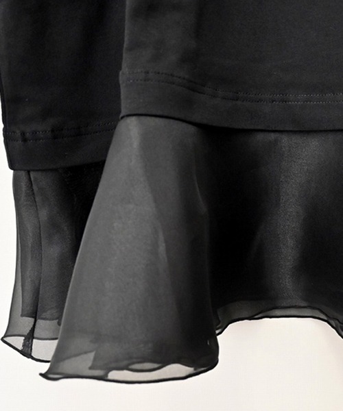 STYLEBLOCK（スタイルブロック）の「綿天竺オーガンジーフリルヘムTシャツ（Tシャツ/カットソー・レディース・ブラック/ホワイト/ホワイト系その他・M）」の6枚目の写真