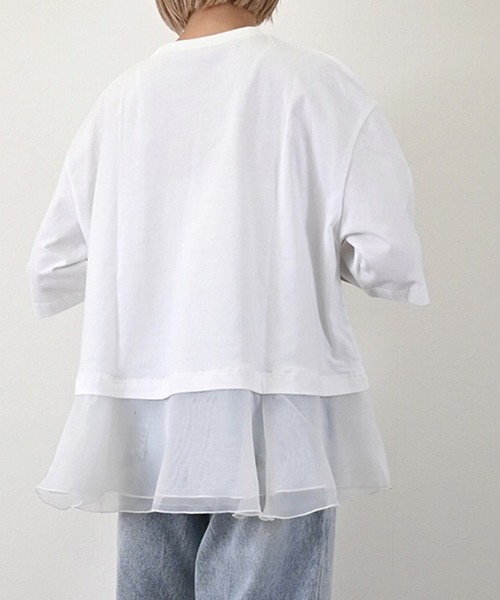 STYLEBLOCK（スタイルブロック）の「綿天竺オーガンジーフリルヘムTシャツ（Tシャツ/カットソー・レディース・ブラック/ホワイト/ホワイト系その他・M）」の7枚目の写真