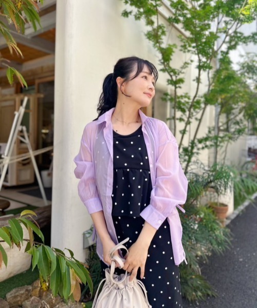 Belle Cie(ベルシー)の「透け感と脇リボンでふわふわガーリー シアーシャツトップス(シャツ/ブラウス・レディース・アイボリー/ミント/パープル/ラベンダー/ホワイト/ピンク・FREE)」の5枚目の写真