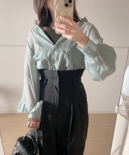 Belle Cie(ベルシー)の「透け感と脇リボンでふわふわガーリー シアーシャツトップス(シャツ/ブラウス・レディース・アイボリー/ミント/パープル/ラベンダー/ホワイト/ピンク・FREE)」の11枚目の写真