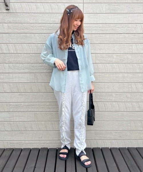 Belle Cie(ベルシー)の「透け感と脇リボンでふわふわガーリー シアーシャツトップス(シャツ/ブラウス・レディース・アイボリー/ミント/パープル/ラベンダー/ホワイト/ピンク・FREE)」の13枚目の写真