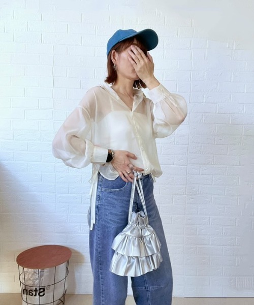 Belle Cie(ベルシー)の「透け感と脇リボンでふわふわガーリー シアーシャツトップス(シャツ/ブラウス・レディース・アイボリー/ミント/パープル/ラベンダー/ホワイト/ピンク・FREE)」の20枚目の写真