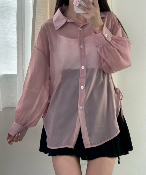 Belle Cie(ベルシー)の「透け感と脇リボンでふわふわガーリー シアーシャツトップス(シャツ/ブラウス・レディース・アイボリー/ミント/パープル/ラベンダー/ホワイト/ピンク・FREE)」の9枚目の写真