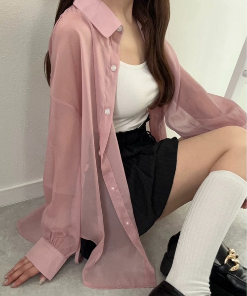Belle Cie(ベルシー)の「透け感と脇リボンでふわふわガーリー シアーシャツトップス(シャツ/ブラウス・レディース・アイボリー/ミント/パープル/ラベンダー/ホワイト/ピンク・FREE)」の7枚目の写真