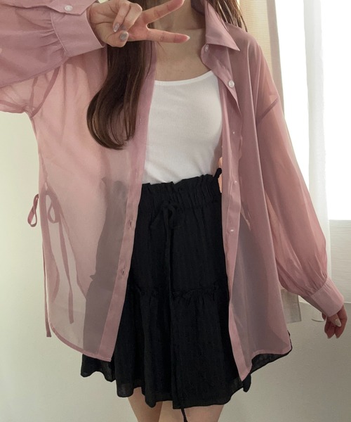 Belle Cie(ベルシー)の「透け感と脇リボンでふわふわガーリー シアーシャツトップス(シャツ/ブラウス・レディース・アイボリー/ミント/パープル/ラベンダー/ホワイト/ピンク・FREE)」の8枚目の写真
