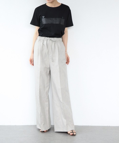 Jines（ジネス）の「リネン混ストライプリラックスパンツ（その他パンツ・レディース・ベージュ/ブラウン・38）」の5枚目の写真