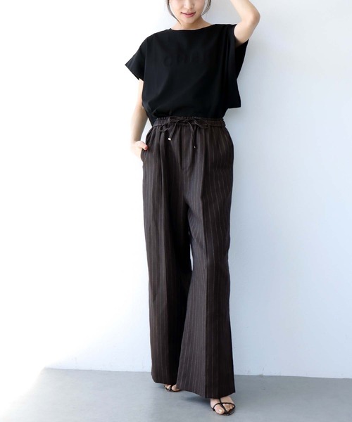 ニーナ 美品 45rpm リネン混 パンツ セール】リネン混ストライプリラックスパンツ（その他パンツ