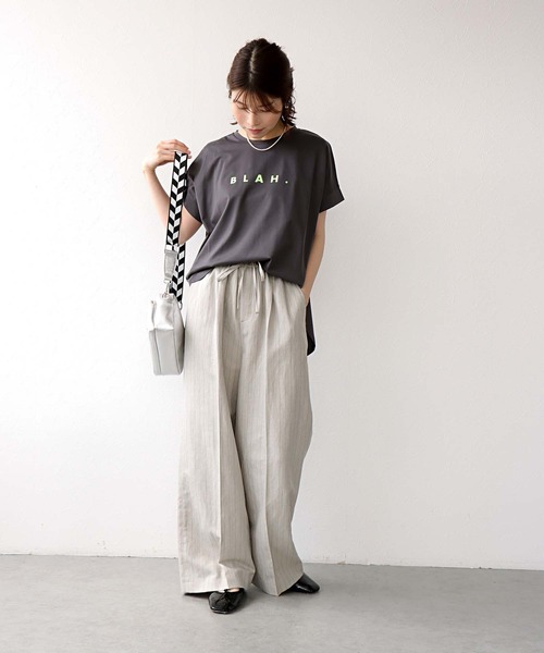 Jines（ジネス）の「リネン混ストライプリラックスパンツ（その他パンツ・レディース・ベージュ/ブラウン・38）」の22枚目の写真