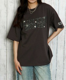 《デニムロゴ×花刺繍》レディース 半袖Tシャツ ビッグシルエット ゆるT 春夏秋