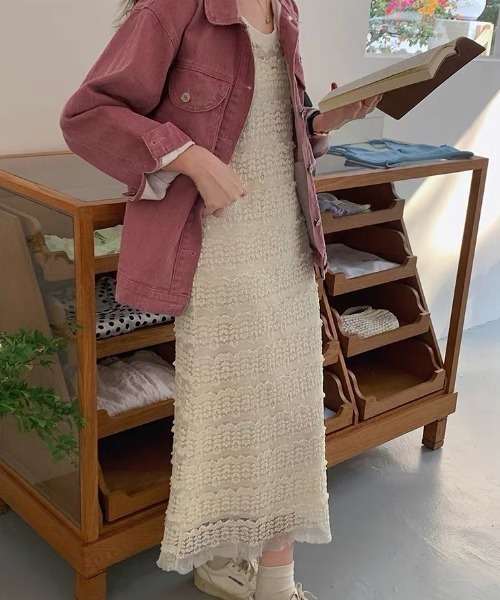 gossip！ロサンゼルス（ゴシップロサンゼルス）の「モコモコレースニット ノースリーブフェミニンワンピース（ジャンパースカート・レディース・オフホワイト・M/L）」の6枚目の写真