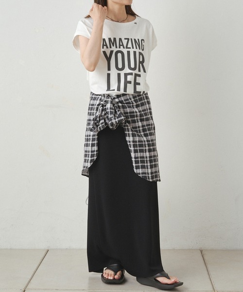 PUAL CE CIN(ピュアルセシン)の「ショート丈ロゴプリントTシャツ(Tシャツ/カットソー・レディース・オフホワイト/ネイビー・FREE)」の6枚目の写真