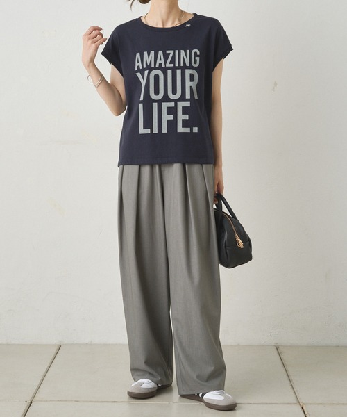 PUAL CE CIN(ピュアルセシン)の「ショート丈ロゴプリントTシャツ(Tシャツ/カットソー・レディース・オフホワイト/ネイビー・FREE)」の11枚目の写真