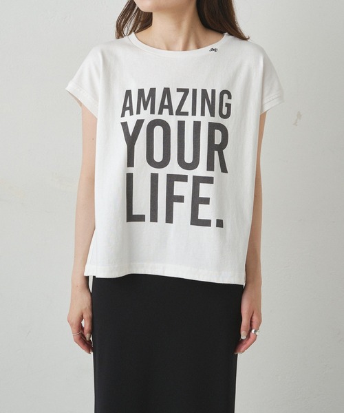 PUAL CE CIN(ピュアルセシン)の「ショート丈ロゴプリントTシャツ(Tシャツ/カットソー・レディース・オフホワイト/ネイビー・FREE)」の15枚目の写真