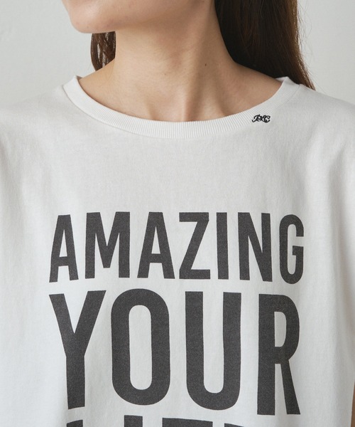 PUAL CE CIN(ピュアルセシン)の「ショート丈ロゴプリントTシャツ(Tシャツ/カットソー・レディース・オフホワイト/ネイビー・FREE)」の18枚目の写真