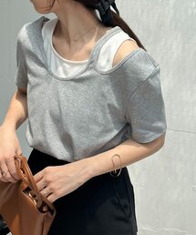 CAPRICIEUX LE'MAGE | 【1枚で着映え】レイヤードアシメネックTシャツ(Tシャツ/カットソー)